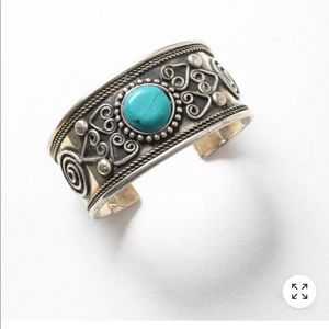 Turquoise Stone and Silver Cuff Bracelet